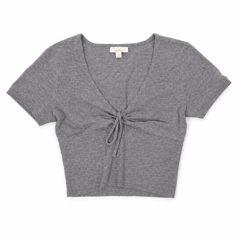 Colsie Gray Ribbed V-Neck Top - Picture 2 of 2